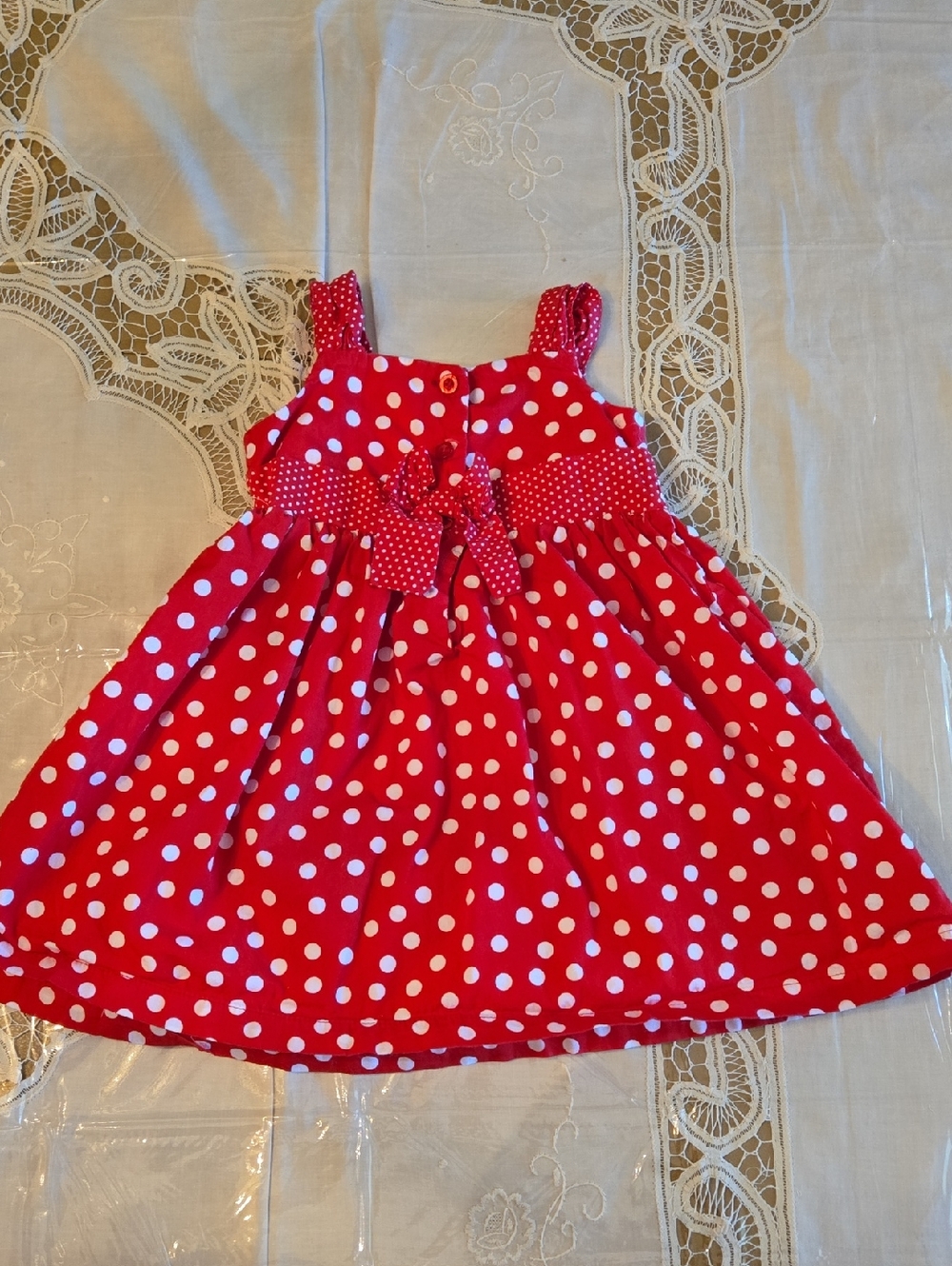 ADORABLE BLUEBERI BLVD - DOTS & DAISIES - 3T SUMMER DRESS - RED-WHITE-YELLOW - Picture 5 of 6